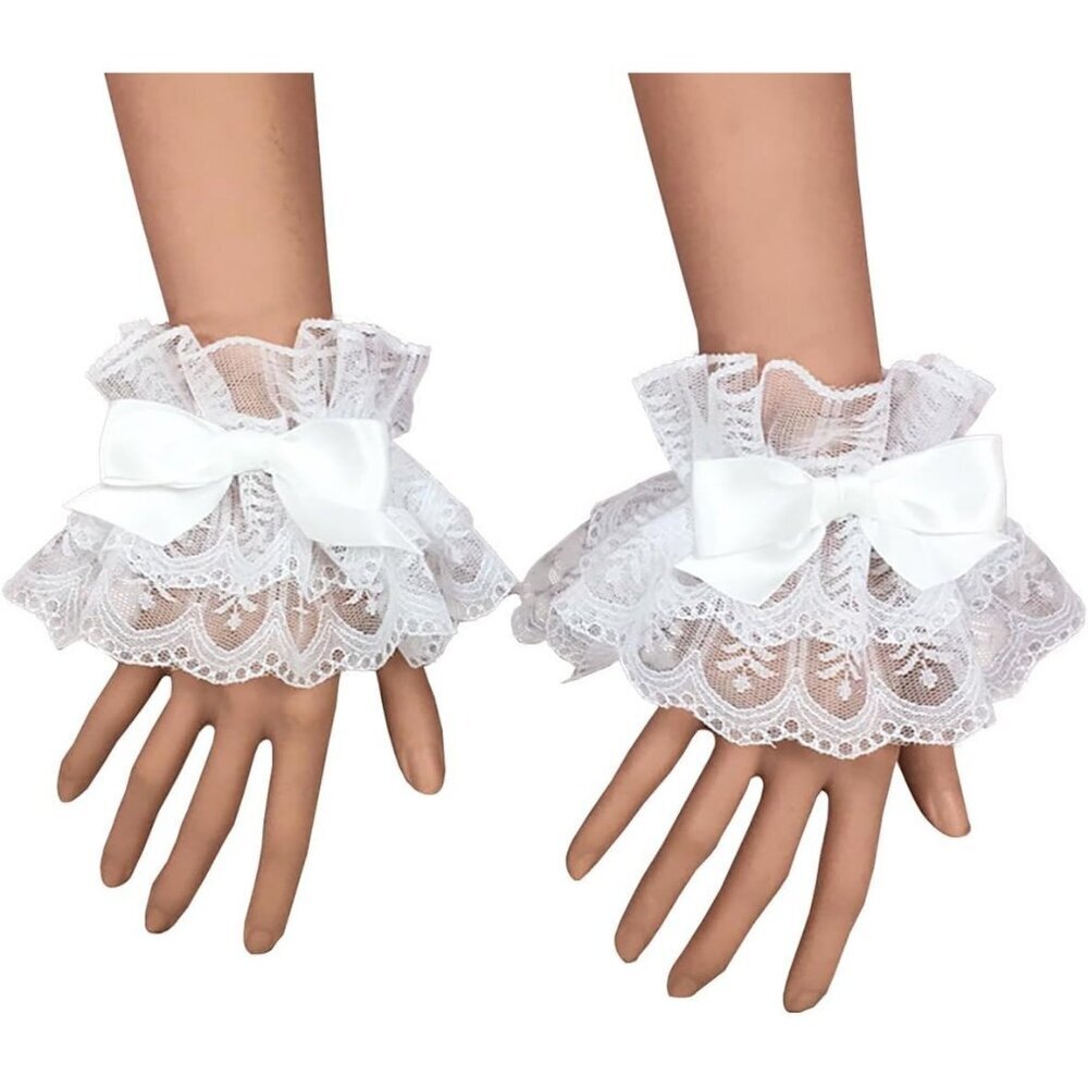 Women's White Bow Sexy Lace Hand Sleeve Gloves Elastic Bracelet Cuffs Wrist